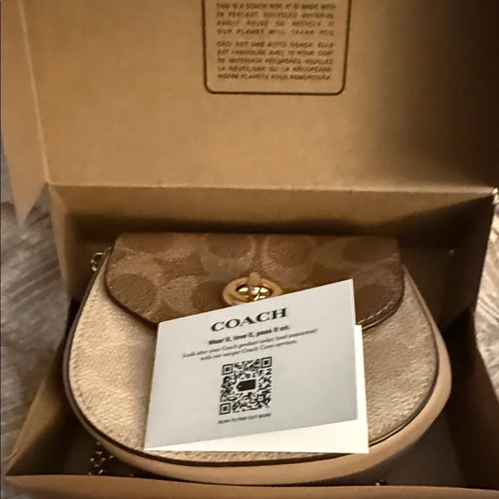 Coach Mini Cross Body Bag in Brown and Cream with Gold Chain - Picture 7 of 10